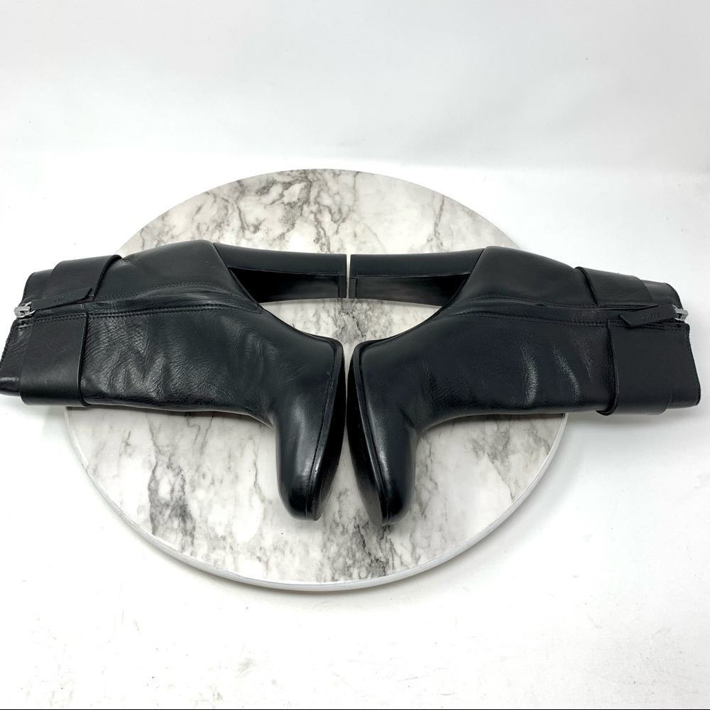 SCHUTZ Namil Buckle Detail Leather Booties 8 Minimalist Sleek Neutral Classic - Picture 7 of 14
